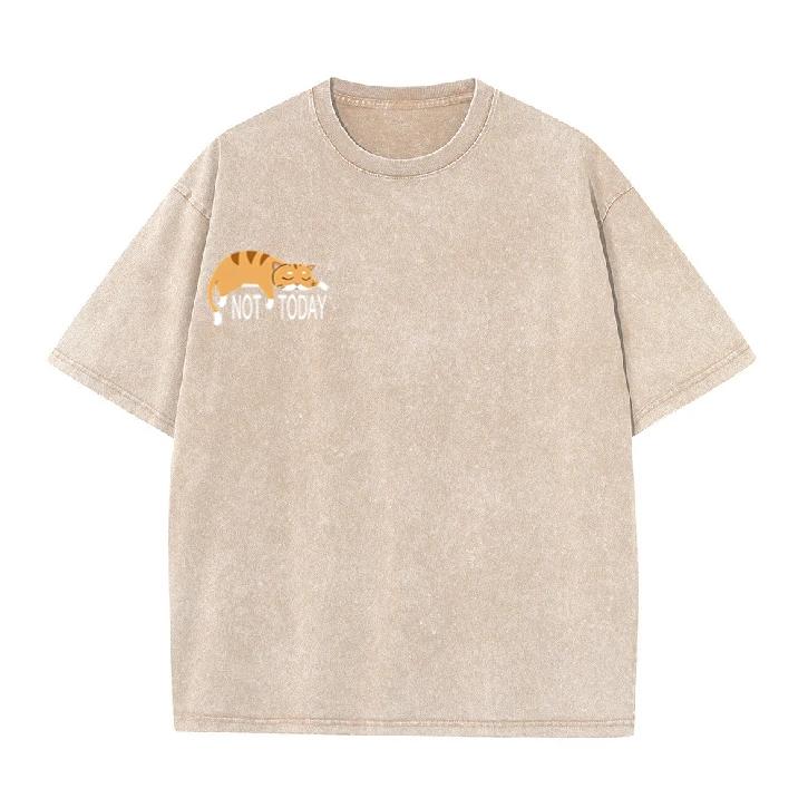 

Not Today Lazy Cat Graphic TShirt Vintage Washed Oversized Cotton Tee Cute Cat Streetwear Tops for Men Women S