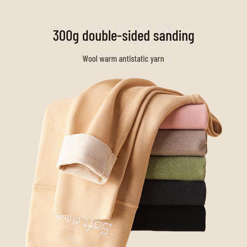 Double-Sided Brushed Velvet High-Waist Seamless Wool Silk Warm Leggings for Women