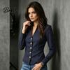 Women Slim Fit Blazer Stand Collar Striped Blazer, Single-Breasted Casual Jacket Blouse Top, Office Business Outerwear Slimming Waist Coat