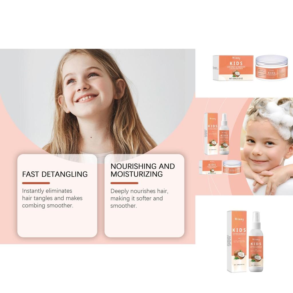 Wiieey Children's Hair Care Set Moisturizing Detangling Spray And Curl Defining Cream
