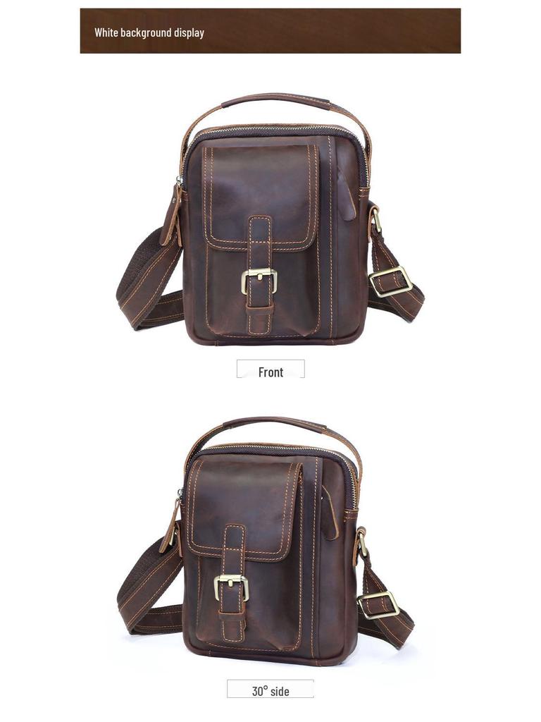 DUJIANG Herren Vintage Crazy Horse Leder Umhängetasche - Echtes Leder Freizeit Outdoor Tasche