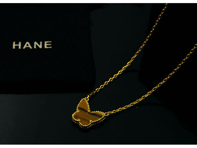 Korean Style Butterfly Clavicle Necklace with Shell & Tiger Eye Stones for Women