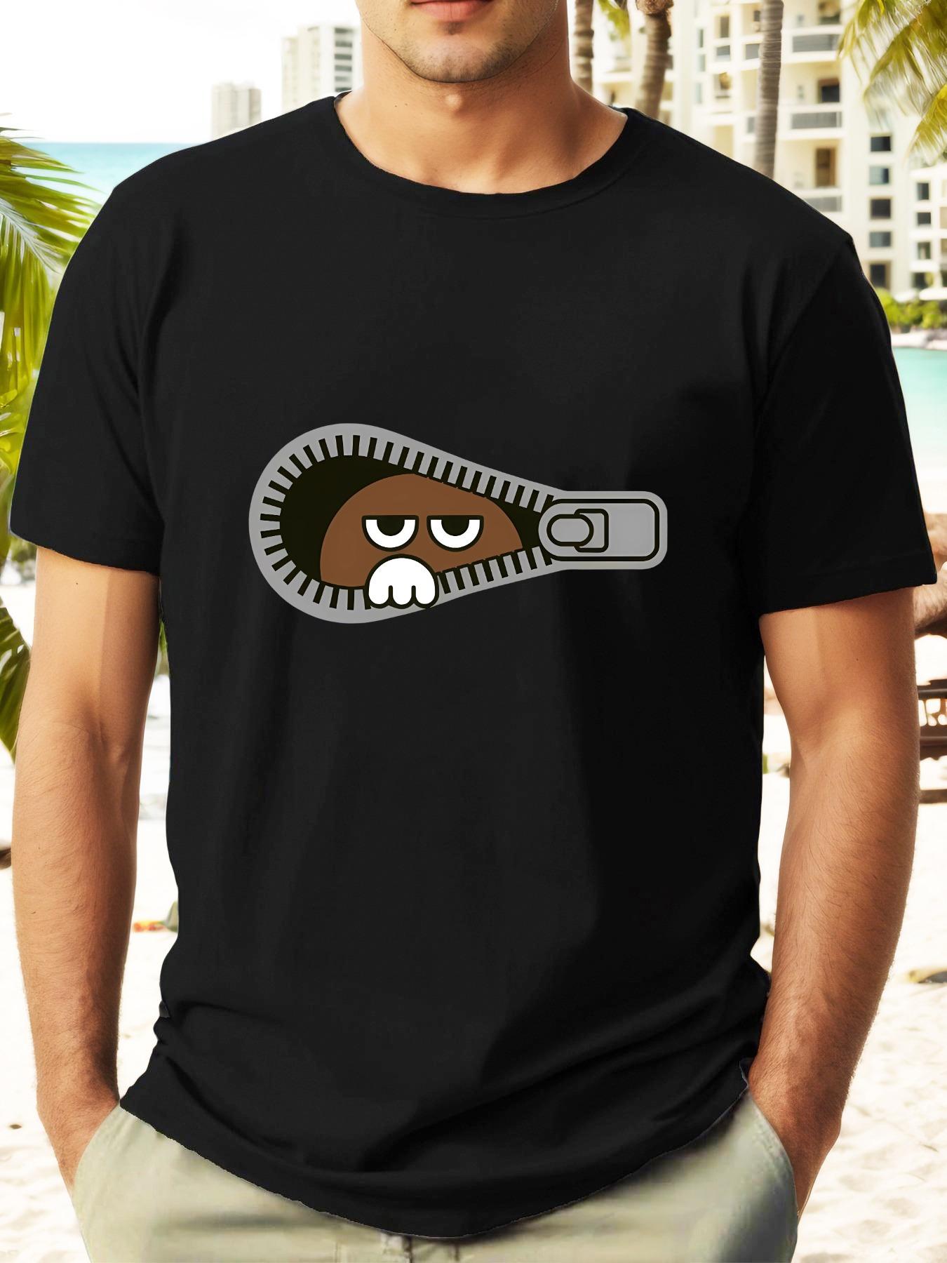 Casual Cotton T-shirt with Cartoon Zipper Bear Design S