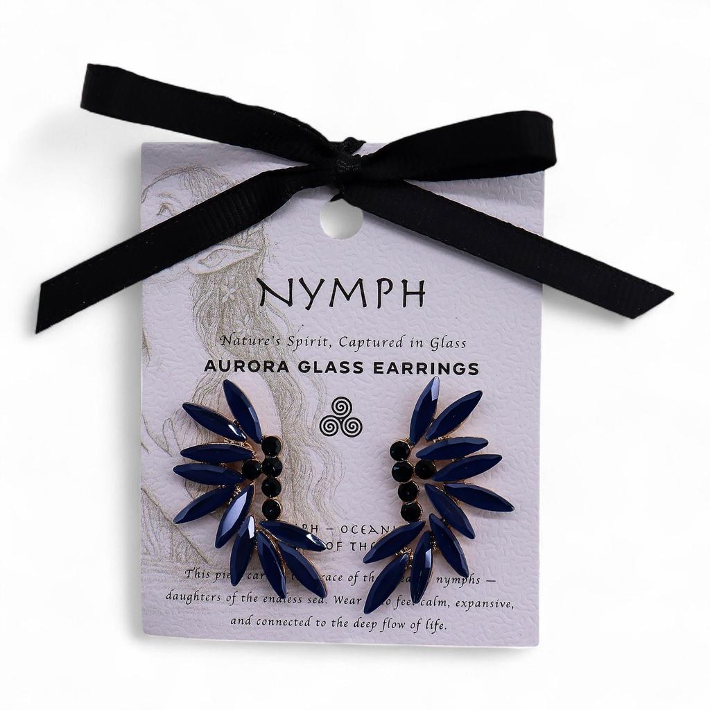 Royal Blue Vintage Glass Marquise Gold Earrings