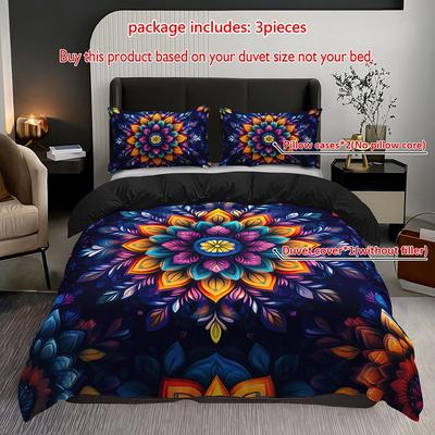 3er-Set Mandala-Blumen-Bettwäsche Bettbezug-Set Böhmisches Mandala-Bettwäsche Steppdecken-Set Böhmisches Thema Bett-Steppdecken-Set Lebendiges Mandala