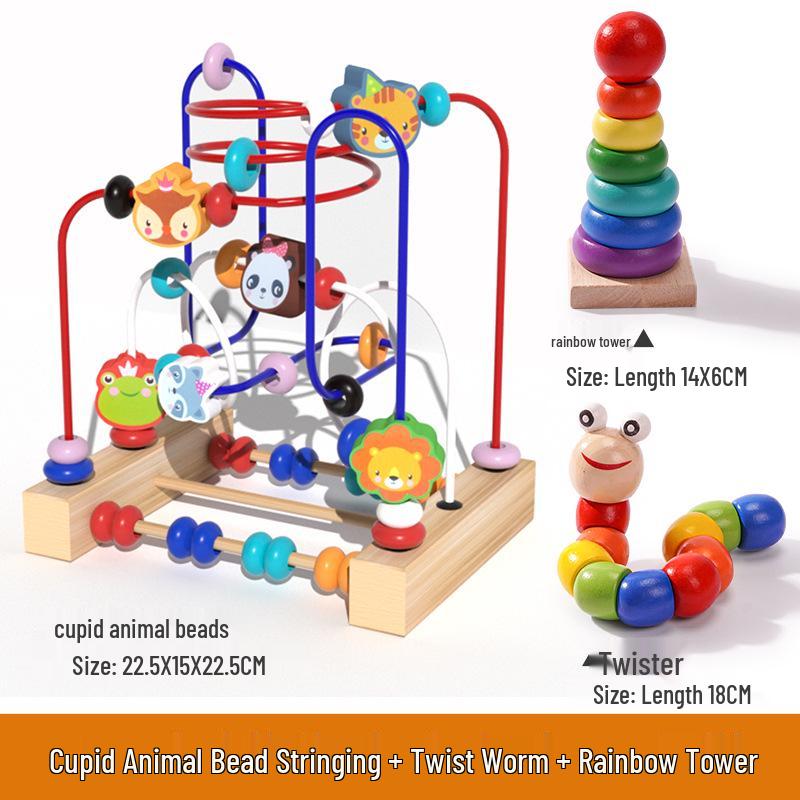 Multi-functional Animal Bead Maze: Wooden Three-Track Toy for Infant Hand-Eye Coordination & Early Education.