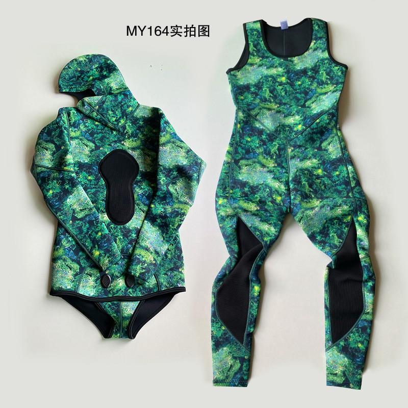 3mm Camo Neoprene Wetsuit Set Hooded Two-Piece Diving Snorkeling Cold Water Swimming Men Adult