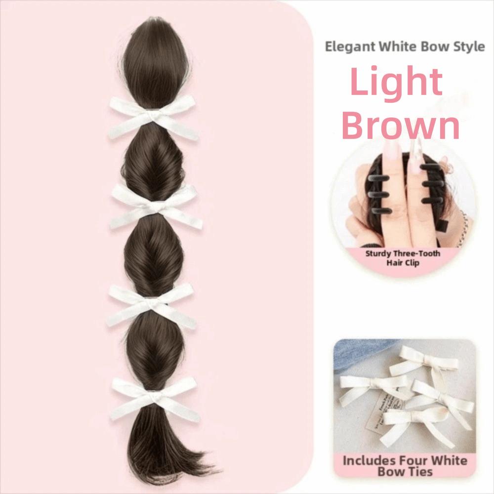 Hair Band Bow Braided Bubble Braids Wig 40cm Ponytail Hairpieces Party