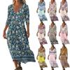 Dresses For Womens Vintage Print Tunic Waisted Midi Dress Summer Casual 3/4 Sleeve Dress