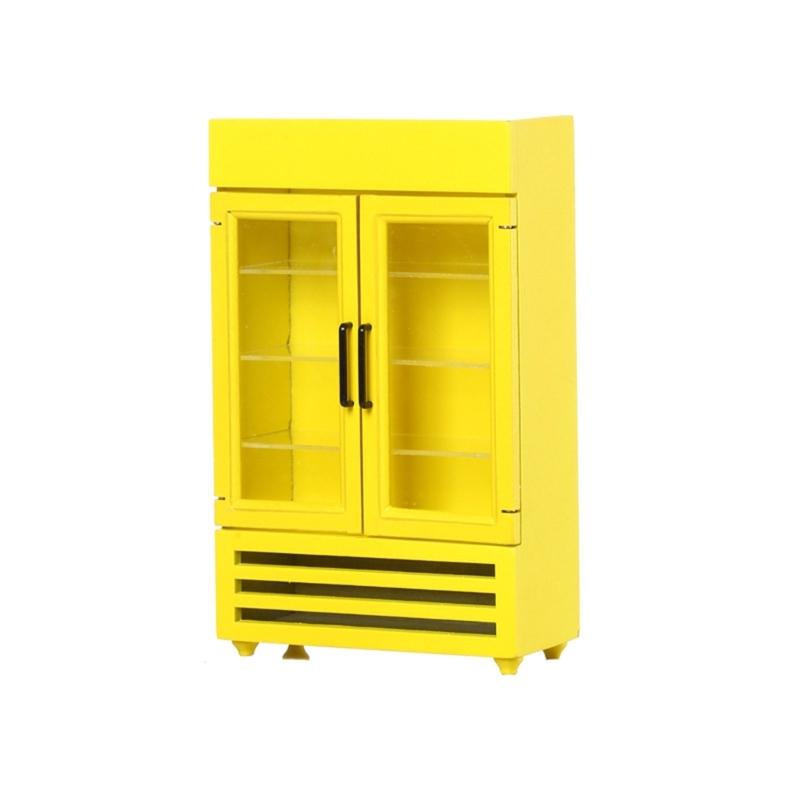 

1:12 Toy Figure Model Realistic Refrigerator Set Dollhouse Pretend Girls Gift Decorations Pretend Playset жёлтый