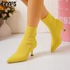 Women's Ankle Boots with High Stiletto Heels - Comfortable Breathable Slip-on Shoes with Fabric Upper, Rubber Sole and Pointed Toe