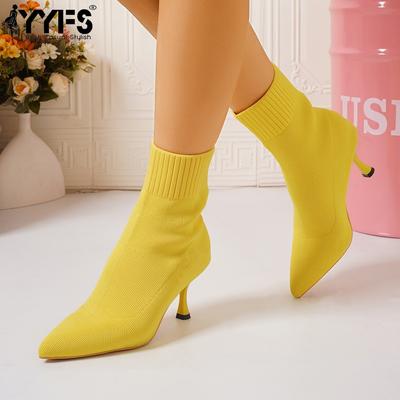 Women's Ankle Boots with High Stiletto Heels - Comfortable Breathable Slip-on Shoes with Fabric Upper, Rubber Sole and Pointed Toe