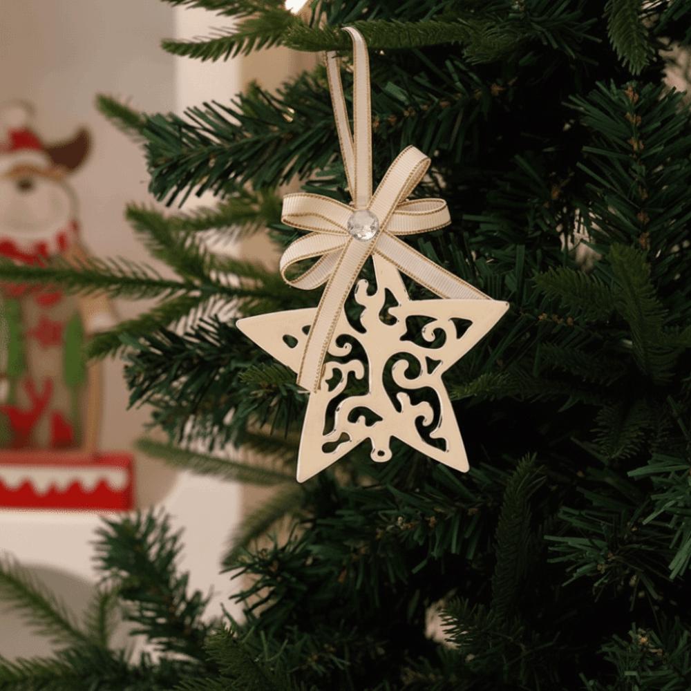 Gold Color Christmas Tree Pendant Star Design Snowflake Shape Icicle Ornaments Set Reindeer Motif Bell Accent