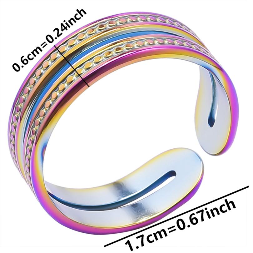 Trendy Irregular Rainbow Color Open Ring Metal Stainless Steel Rings For Women Men Accessories Hollow Finger Jewelry Anniversary