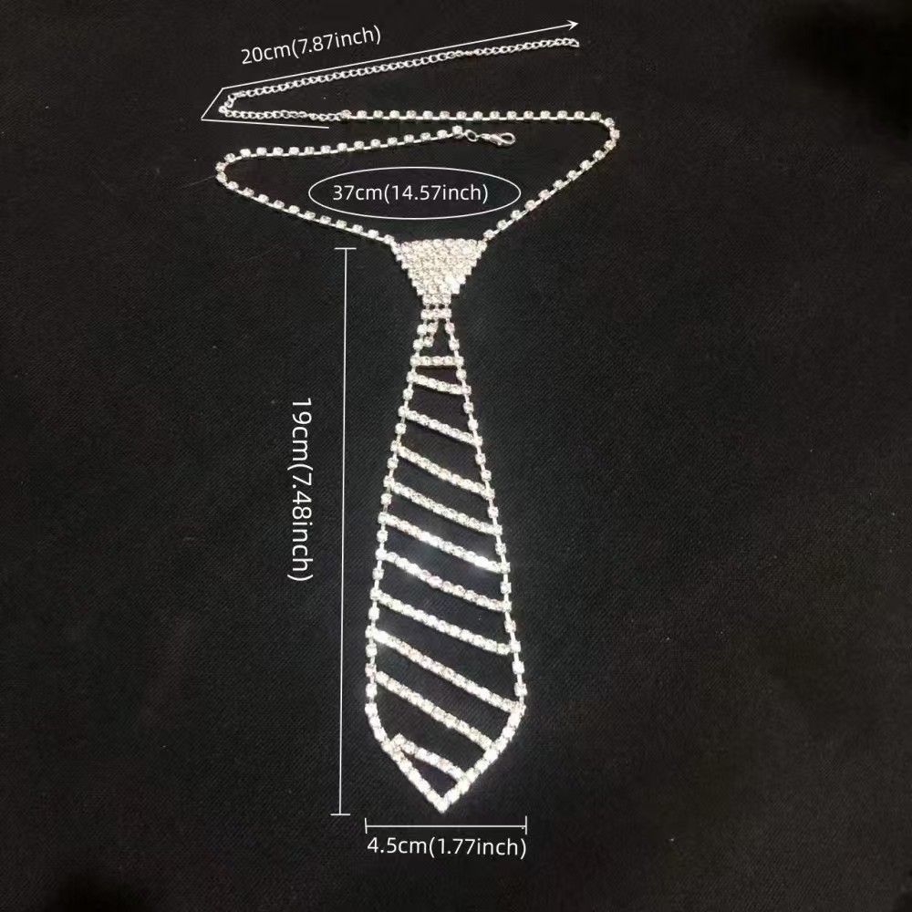 Silver Punk Neck Tie Adjustable Length Knot Free Necktie Crystal Necktie  Stage Costume Design