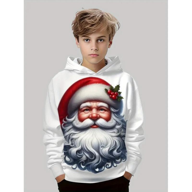 Christmas Children's Hoodie Santa Claus Print Boy Girl Sweatshirt Fashion Cartoon Kids Clothes Holiday Party Children's Clothing