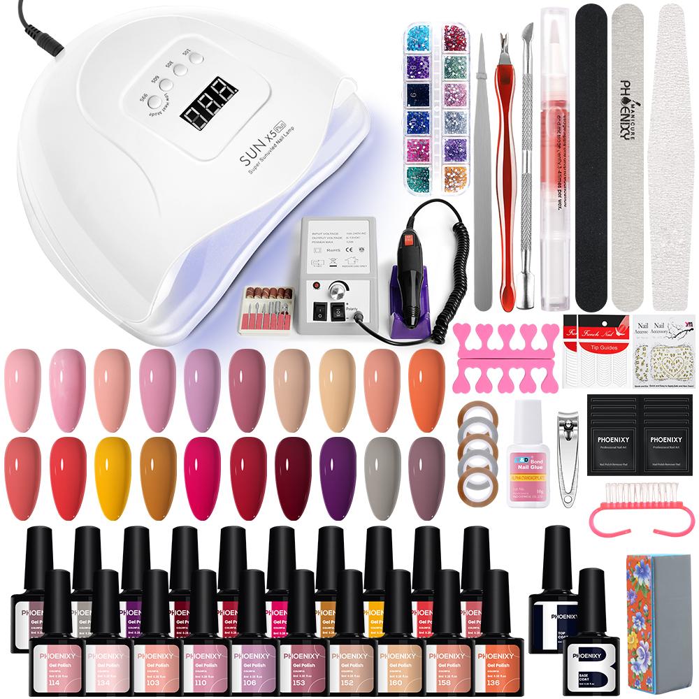 PHOENIXY Gel Nail Starter Kit 20 Colors Gel Nail Polish and 80W UV LED Lamp Nail Dryer Top Base coat Nail Art Tool Set