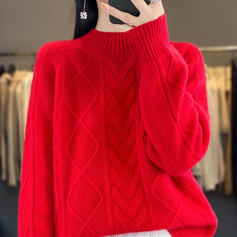 Women's Cashmere Sweater Qinghe Cashmere 30% Cashmere 70% Wool Women's Autumn and Winter Cashmere Pullover Soft and Warm