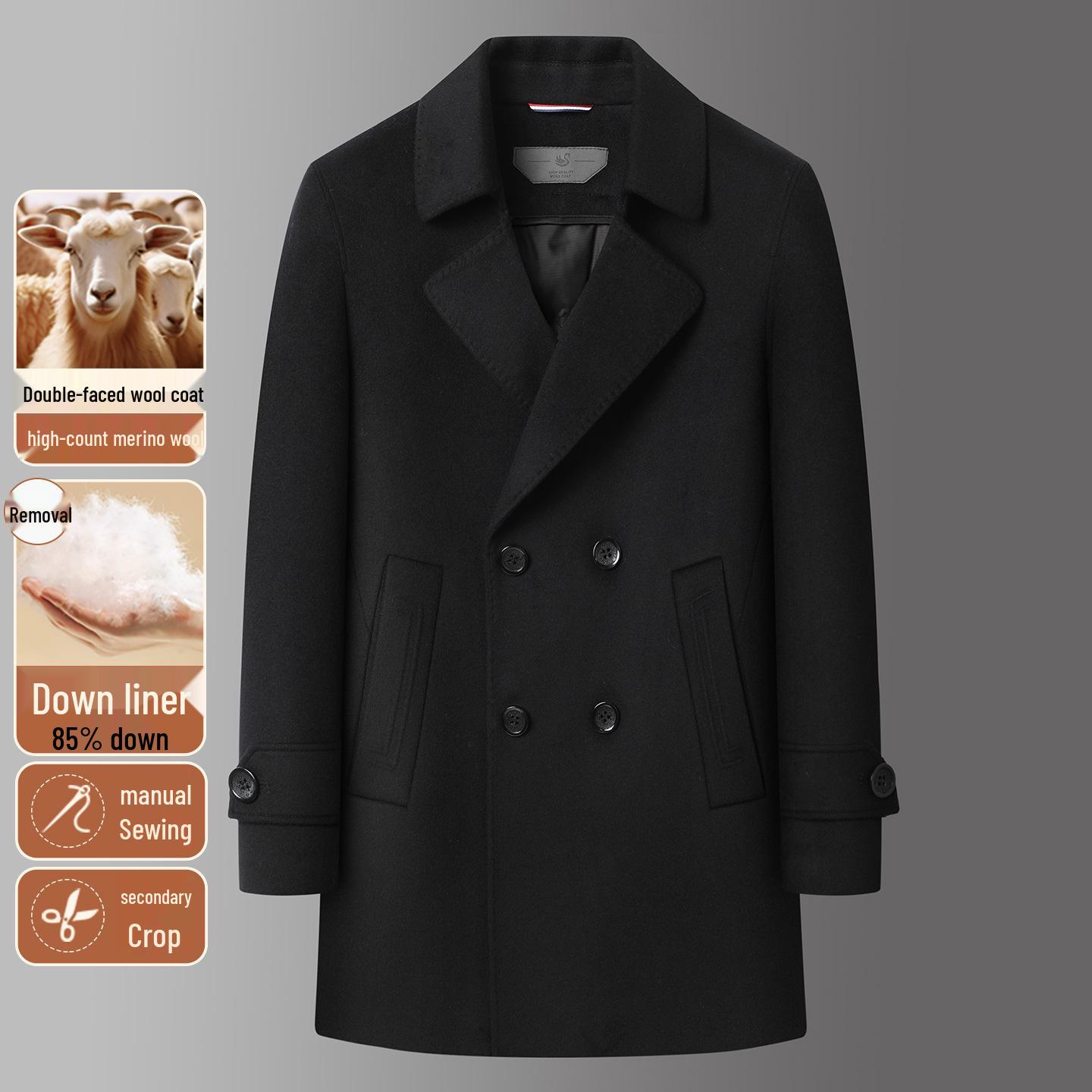 

2025 Men s Luxury Woolen Down Coat - Double-Sided, Plus Size, Warm & Lightweight for Autumn/Winter Business Wear 5XL (225-250 jin)