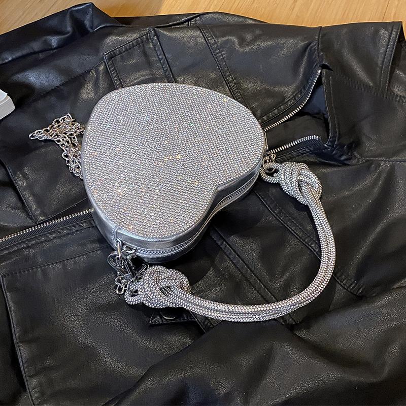 Manico Nodo Strass Pochette da Sera Lusso Designer Cristallo Diamanti Borsa a Mano Portamonete Carina Cuore d'Amore Borsa a Tracolla Mini