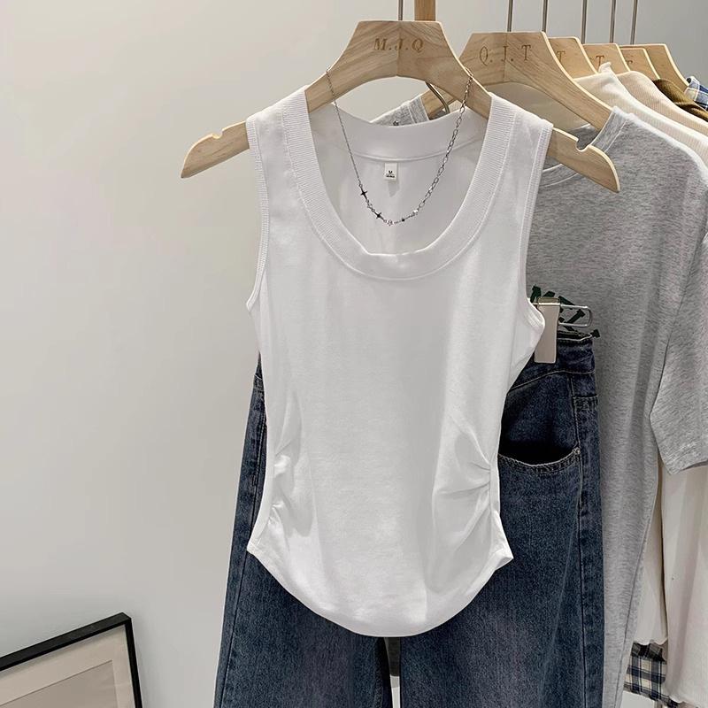 

Летняя облегающая женская майка без рукавов с U-образным вырезом и двусторонней драпировкой, 2025 Medium белый