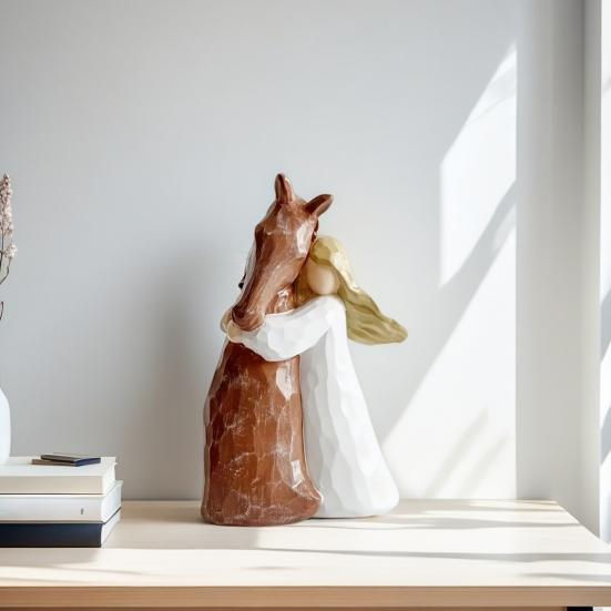 Girl And Horse Figurine Girl Embracing Horse Statue Horse Memorial Sculpture Keepsake for Horse Lover Gifts Cowgirls Birthday