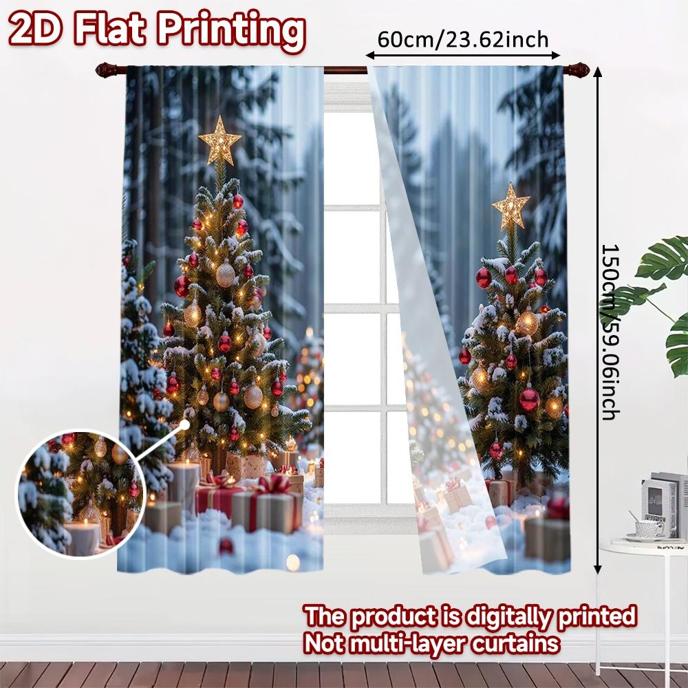 2pcs 2D Flat Printing Christmas Drapes Christmas Forest9 Durable Polyester Without Electricity Holiday Decorations Perfect for