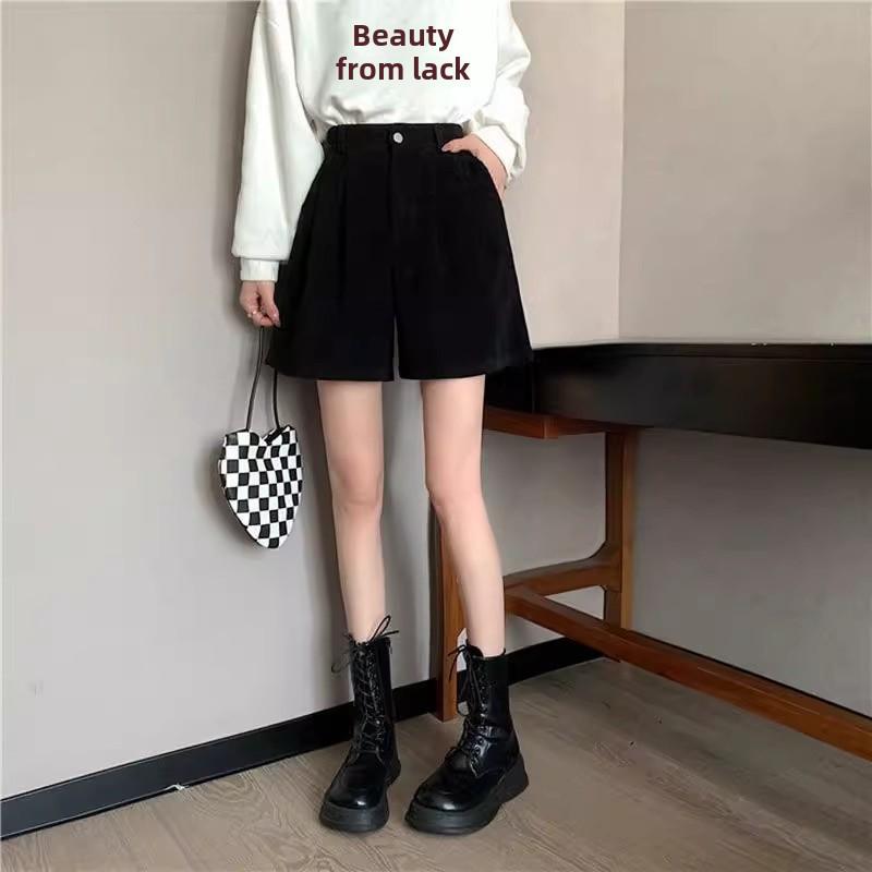 Women's High-Waist Corduroy A-Line Shorts - Autumn/Winter 2023 Collection: Slim, Retro, Casual Style