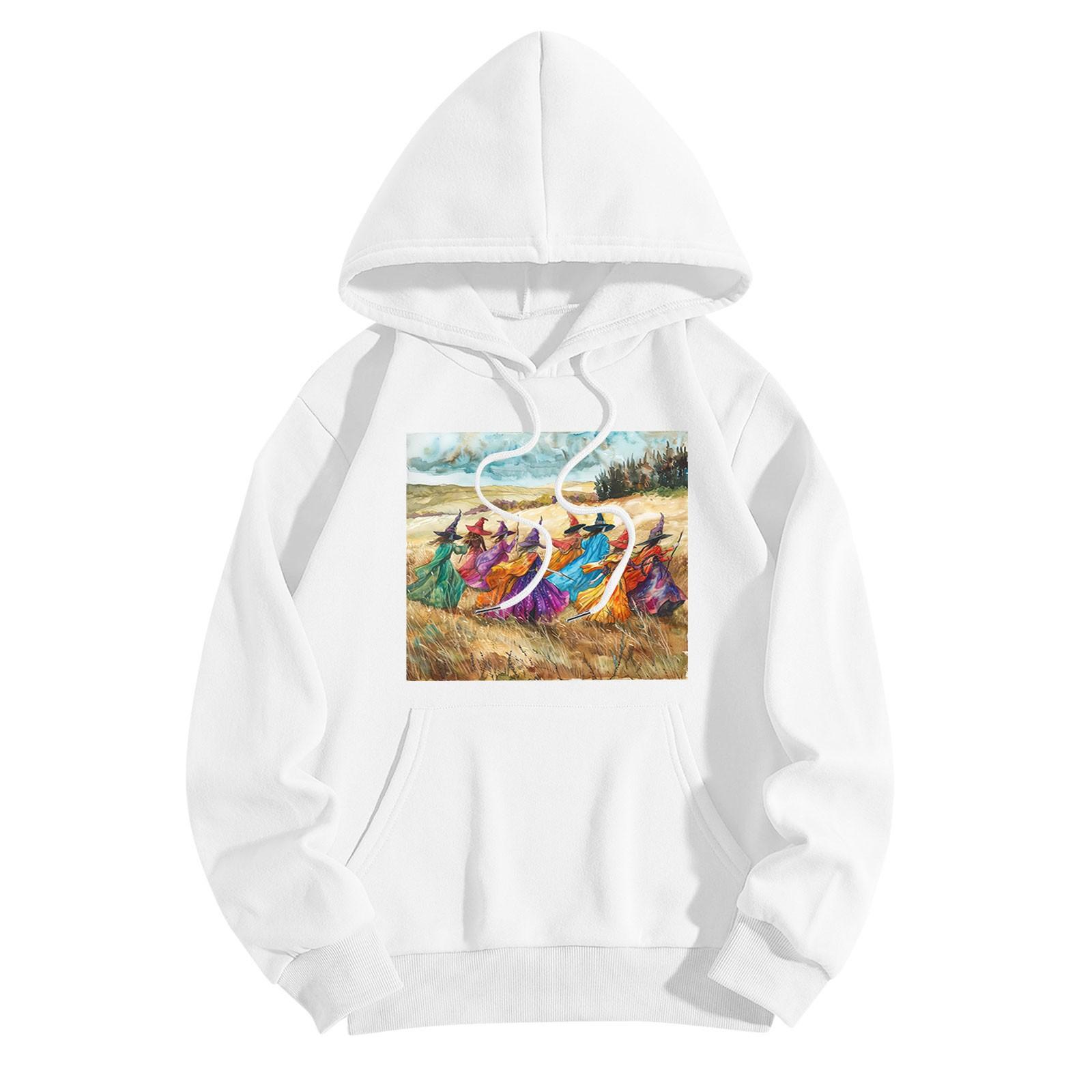 

Толстовки для девочек-подростков с длинным рукавом и принтом, повседневные толстовки с графическим принтом, пуловер на шнурке, симпатичная толстовка большого размера XL белый