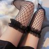 White Puresire Fishnet Stockings Pink Bow Tie Contrasting Color Women's Knee High sexy hollow out seductive large mesh Stocking#
