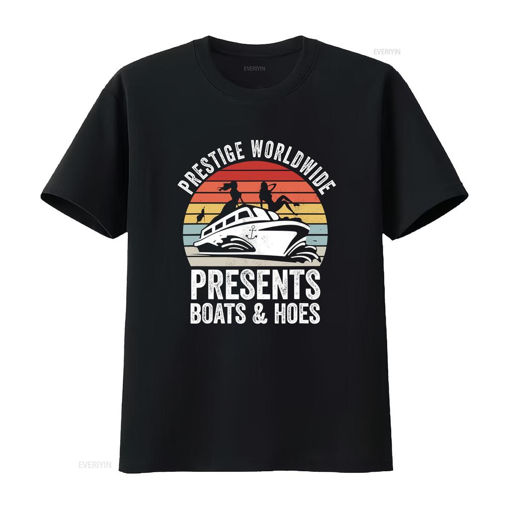 Prestige Worldwide Présente Bateaux Et Pelles Design Couché de Soleil Rétro T-shirt de Fête Drôle Bateau de Fête Lavage Vintage Élégant Légèrement