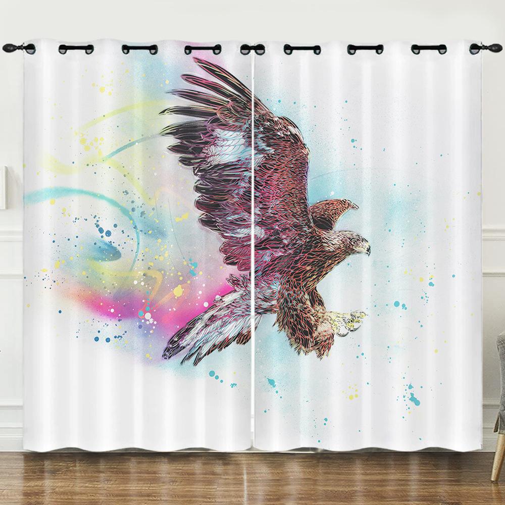 Curtain Cartoon Animal Eagle Animation Oil Painting Digital Printing Blackout Curtain Punching