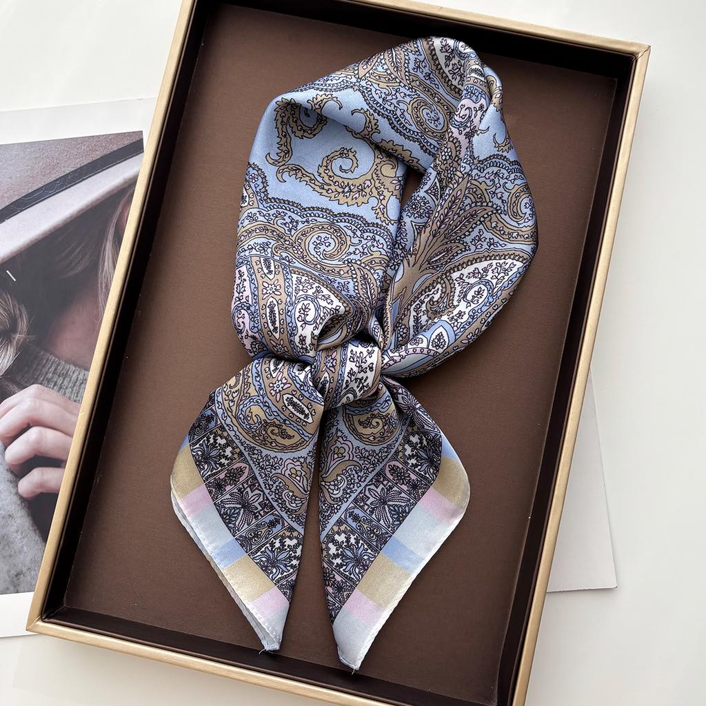 Women Square Scarf Silk Feeling Neckerchief Bandana Lady Spring Shawl Scarves Wrap Head Kerchief Hair Band Ties