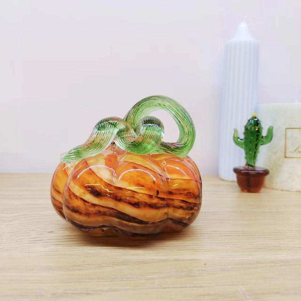 Decorative Color Crystal Pumpkin Figurine Hand Blown Glass Desktop Pumpkin Sculpture  Home