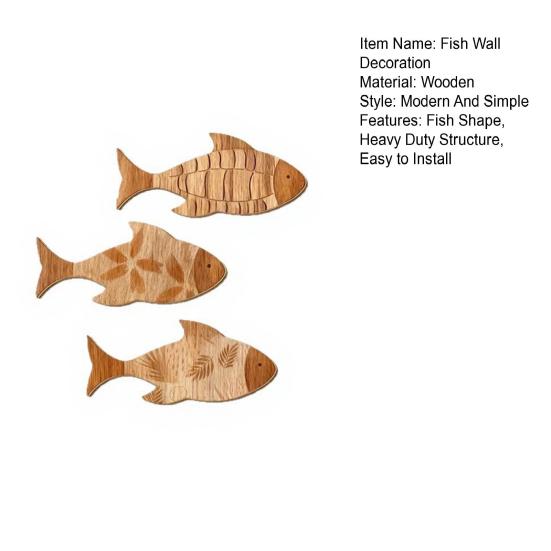 3Pcs/Set Bathroom Fish Wall Decoration, Rustic Wooden Fish Wall Art Sculpture, Nautical Wall Hanging Ornament for Beach Lake House