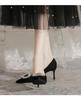 French Pointed Rhinestone High Heels Women's 2025 New Temperament Not Tired Feet Comfortable Black Suede Professional Single Shoes