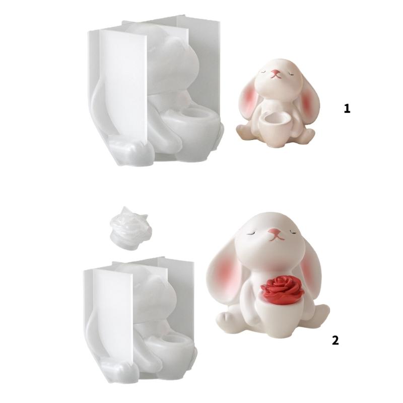 Rabbit Holding Flower Vase Silicone Mold Portable Charm Holder Resin Mold For Resin Jewelry Making And DIY Crafts