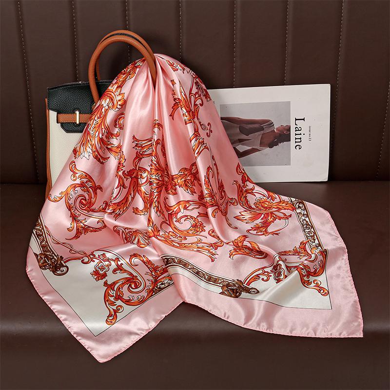 90cm Solid Colors Neckerchief Hijab Scarf For Women Silk Satin Headband Hair Scarves Female Square Shawls Ladies Head Bandana