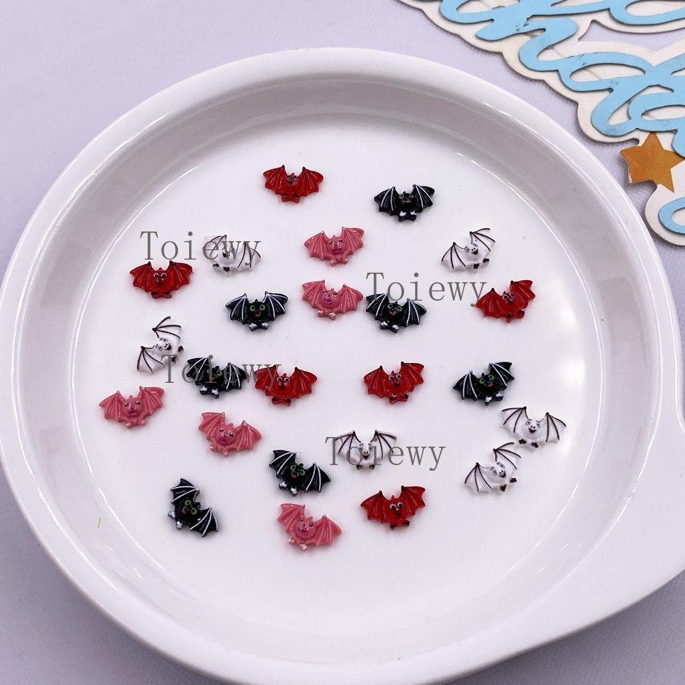 100pcs Resin Mini Kawaii Colorful Cartoon Bat Art Nail Flatback Rhinestone Applique DIY Halloween Scrapbook Jewelry Decor Crafts