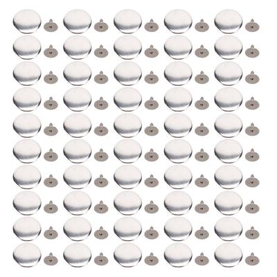 50 Set Pants Buttons No Sew Removable 17mm Glossy Appearance Stainless Steel Silver with 2x6.5mm