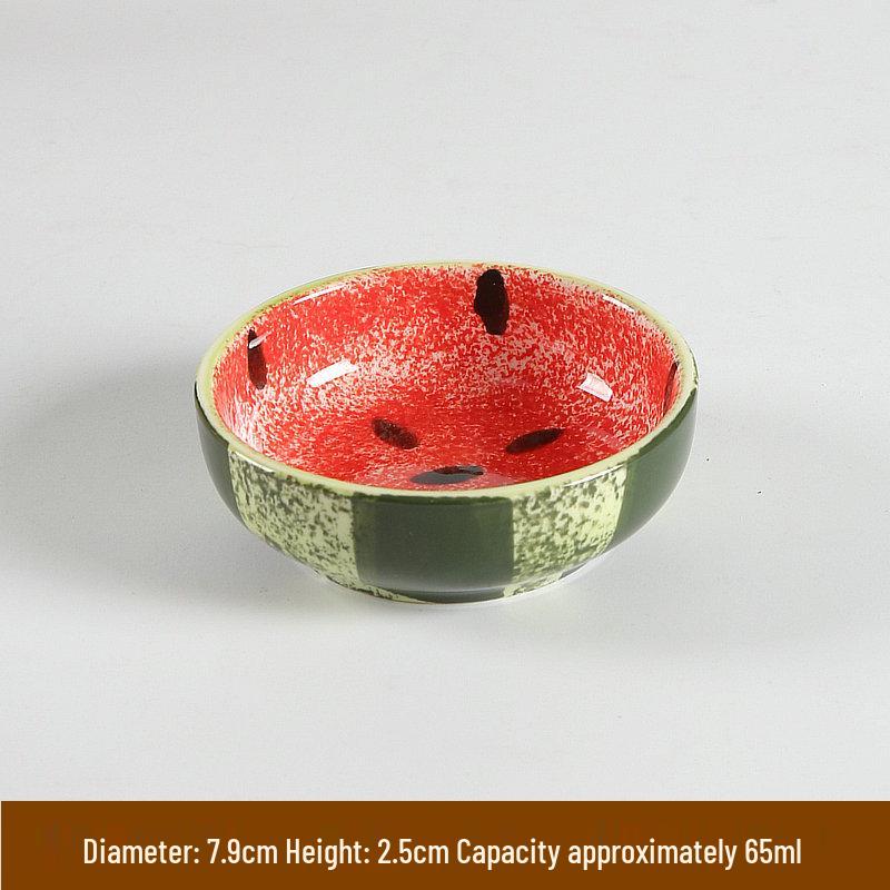 Hand-Painted Watermelon Design Large Ceramic Noodle Bowl with Underglaze Snails Pattern - Fresh, Deep & Stylish.