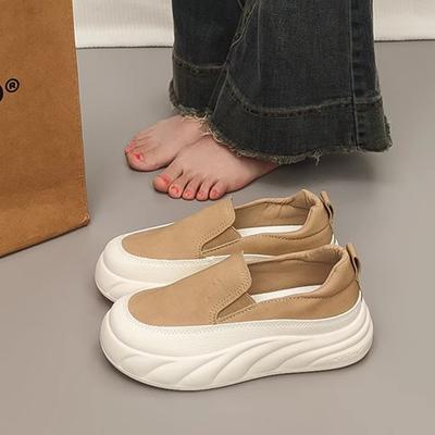 Loafers Women's Spring and Autumn New Leather Shoes Slip-on Pumps Platform Sneakers Versatile Casual White Shoes