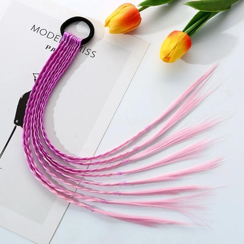 1PCS New Girls Colorful Wigs Ponytail Kids Hair Accessories Head Band Hair Ornament Headbands Rubber Bands Beauty Hair Bands