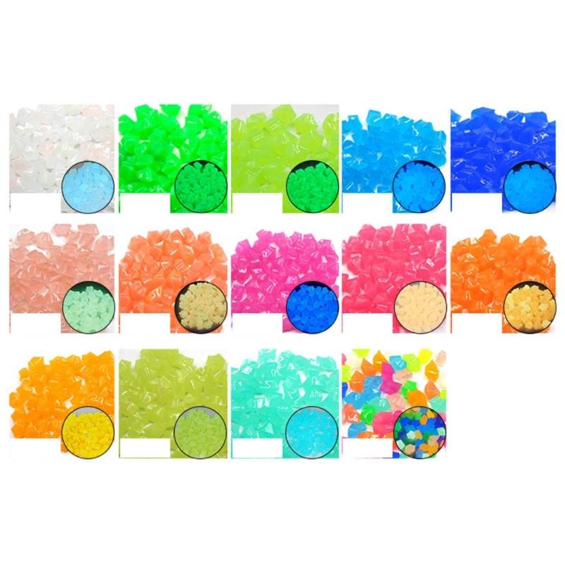 300pcs Mini Luminous Stones 14mm Glowing in Dark Garden Pebbles Ornament for Aquarium Colorful Artificial Stone Ornament