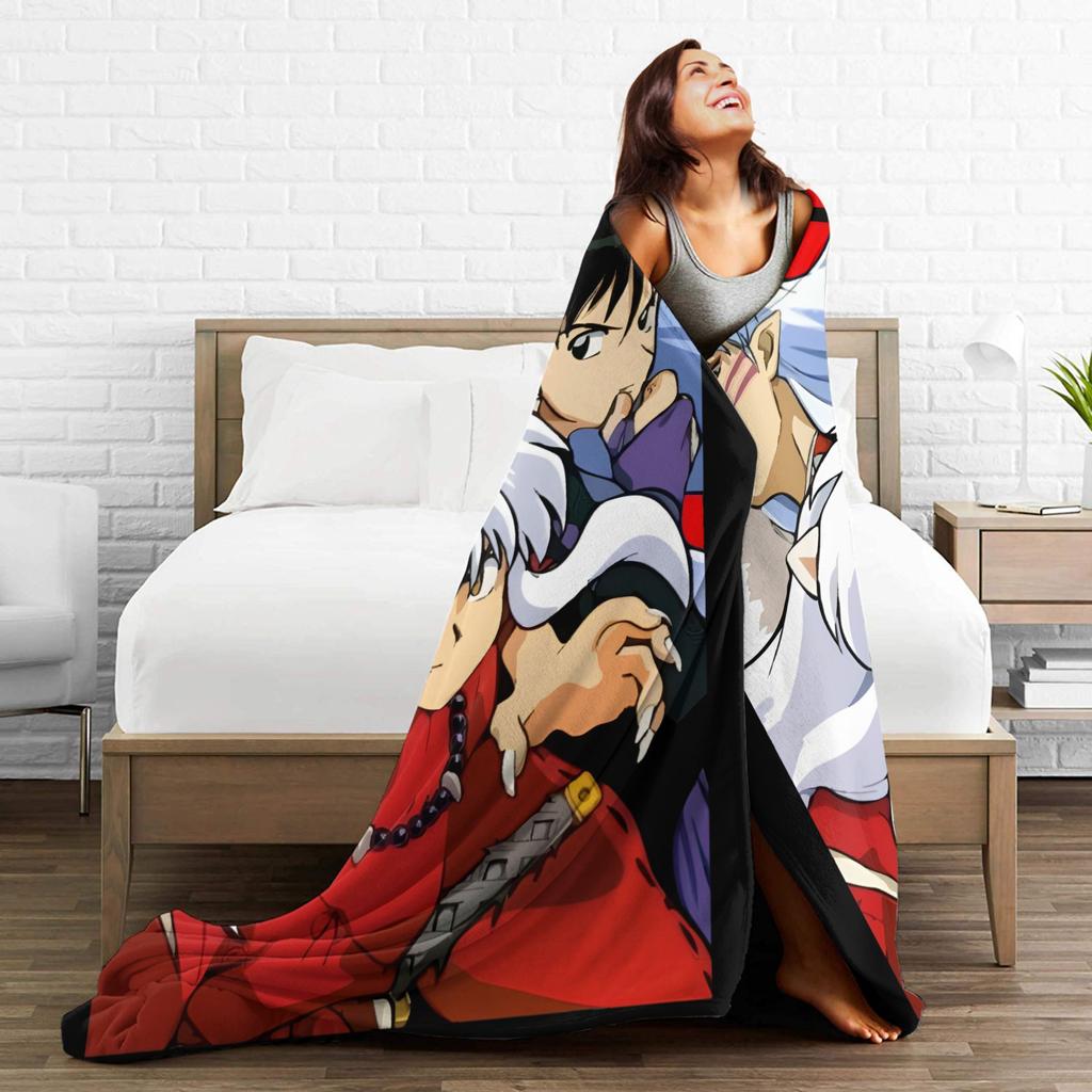 Японские Манга Вязаные Пледы Инуяши Шерстяной Плед Постельное Белье Диван Персонализированный Мягкий Теплый Покрывало,