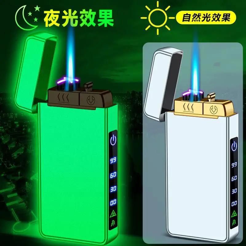 2024 New Metal USB Windproof Lighter Jet Dual Plasma Arc Lighter Gas Electric Rechargeable Lighter Does Not Contain Gas