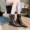  Wide large size women's shoes fat feet Martin boots brown high heel short boots temperament versatile large tube circumference thin boots