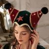 Red Green Party Costume Accessories Christmas Jester Hat, Velvet Star Clown Hat with Gold Trim Pom Creative Outfit Poms, Adjustable Tie, Cosplay