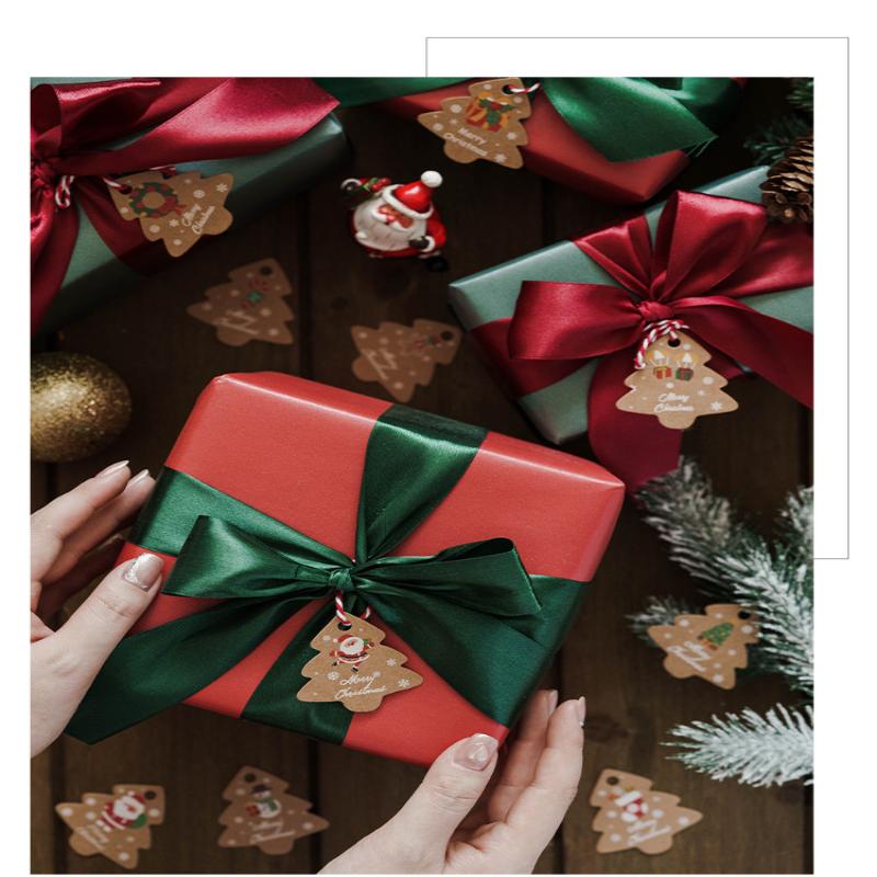 48Pcs Xmas Tree Tags Gift Bags Hanging Kraft Paper Tag Retro Christmas Candy Cookies Packaging Supplies Noel Navidad Decoration