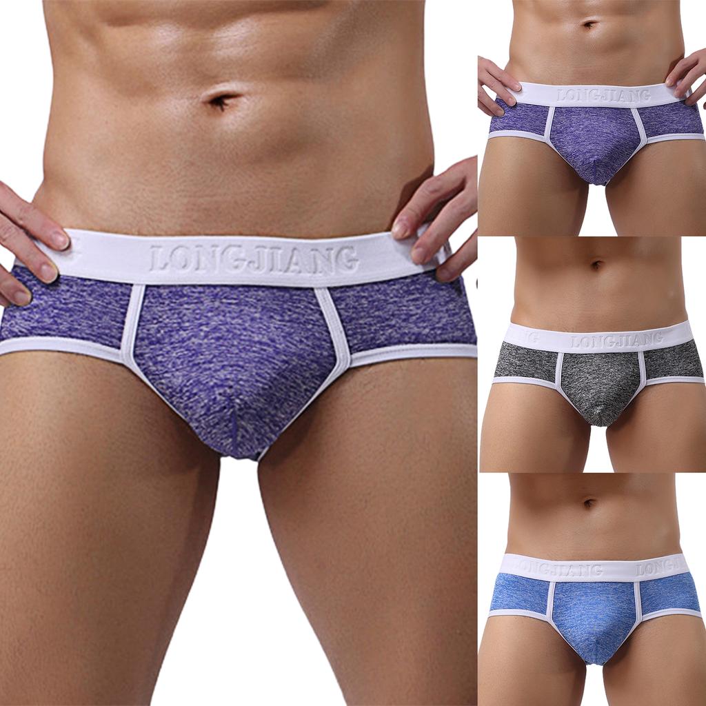 Longjiang Wide Waistband Men Soft Underwear Patchwork Briefs Ultra U Convex Mid Waist Panties For Inside Wear